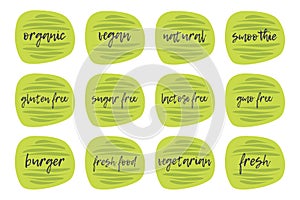 Organic Vegan Natural Smoothie Vegetarian Fresh Burger Gluten, Sugar, Lactose, GMO Free icon. Illustration symbol for food,