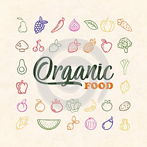 Organic vegetable and fruit food outline icon set