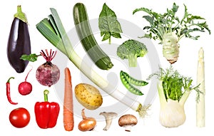 Organic vegetables sorted by color