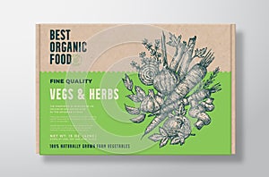 Organic Vegetables Vector Packaging Label Design on a Craft Cardboard Box Container Modern Typography and Hand Drawn