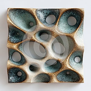 Organic wall tile with natural voids and stone-textured print