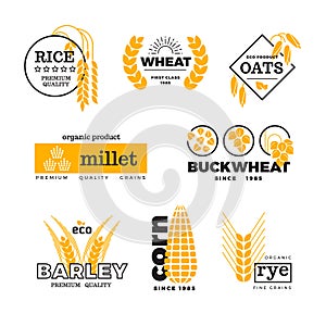 Organic wheat grain farming agriculture vector logo set