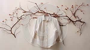 Organic White Dress Shirt With Branch Wall Art - Genderless Fashion