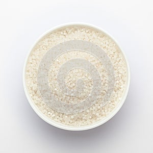 Organic white  sago or sabudana small size in white ceramic bowl,