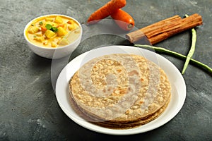 Organic Whole wheat chapathi served with curry