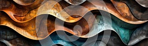 Organic Wood Art Texture: Close-Up of Detailed Brown & Turquoise Waves on Wooden Wall - Abstract Banner Background