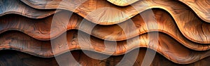 Organic Wood Waves Texture: Closeup of Brown Waving Wall Art for Abstract Background or Banner Design