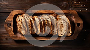 Organic Wooden Tray With Sliced Bread - High-resolution Top View