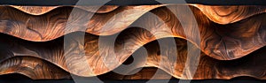 Organic Wooden Wave Texture Banner - Closeup Abstract Art Background of Detailed Brown Waving Waves on Wall