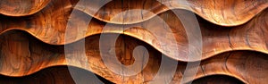 Organic Wooden Wave Texture Banner - Closeup Abstract Art Background of Detailed Brown Waving Waves on Wall