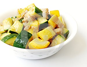 Organic zucchini & chicken stir fry dish