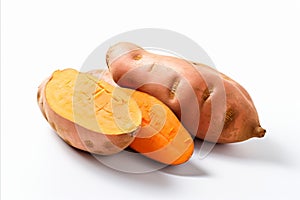 Organically cultivated sweet potato with vibrant hues isolated on a pristine white background