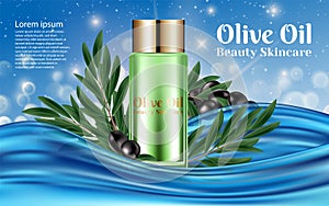 Organics natural skin care cosmetic. Olive Oil. Jar Bank Tube Poster Premium Ads Mock Up Background Splendid Product