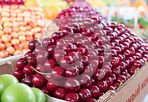 Organics red cherries sold at local city market