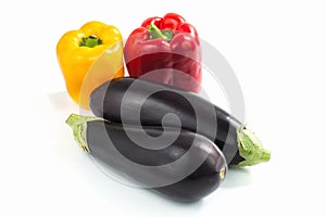 Organics red, yellow Bell pepper and eggplants