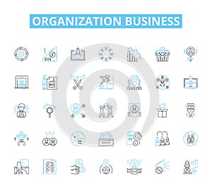 Organization business linear icons set. Efficiency, Streamlining, Optimization, Structure, Planning, Coordination