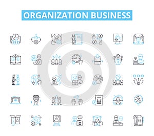 Organization business linear icons set. Efficiency, Streamlining, Optimization, Structure, Planning, Coordination