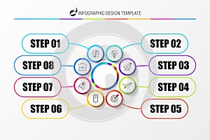 Organization chart with 8 steps. Infographic design template