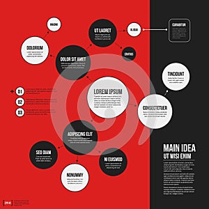 Organization chart template with geometric elements on bright red background