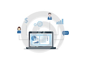 Organization of data on work with clients, CRM concept. Customer Relationship Management illustration.