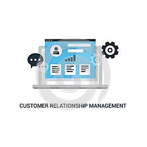 Organization of data on work with clients, CRM concept. Customer Relationship Management illustration.