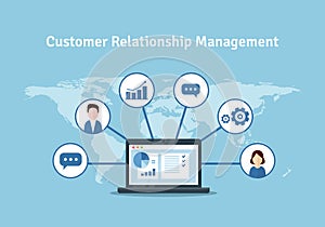 Organization of data on work with clients, CRM concept. Customer Relationship Management illustration.