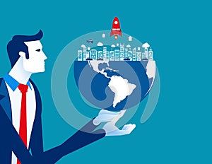 Organization holds the globe. Concept business vector, World, Corporate, Occupy