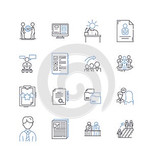 Organization hub line icons collection. Management, Collaboration, Efficiency, Centralization, Productivity