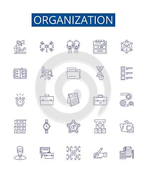 Organization line icons signs set. Design collection of Organize, Group, Arrange, Alliance, Aggregate, Coalition