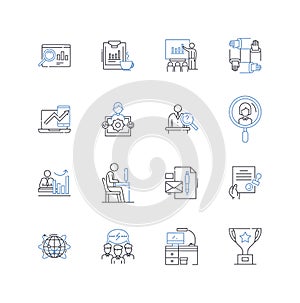 Organization premises line icons collection. Environment, Space, Layout, Design, Office, Building, Style vector and