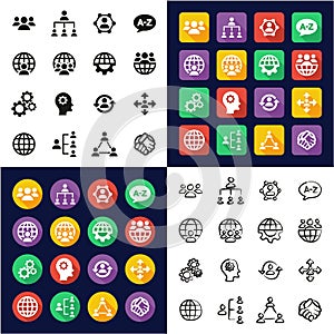 Organization or Structure Icons All in One Icons Black & White Color Flat Design Freehand Set