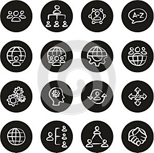 Organization or Structure Icons Freehand White On Black Circle