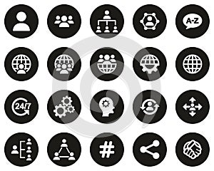 Organization & Structure Icons White On Black Flat Design Circle Set Big