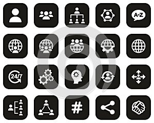 Organization & Structure Icons White On Black Flat Design Set Big