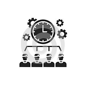 Organization time black glyph icon. Time management. Teamwork concept. Sign for web page, mobile app, button, logo. Vector