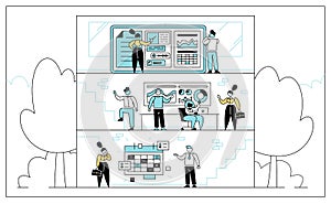 Organizational socialization flat vector illustration and behaviors