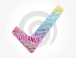 ORGANIZE check mark word cloud, business concept background