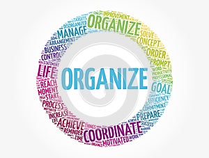 ORGANIZE circle word cloud, business concept background