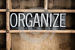 Organize Concept Metal Letterpress Word in Drawer photo