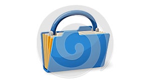 Organized data with a blue folder icon isolated over white