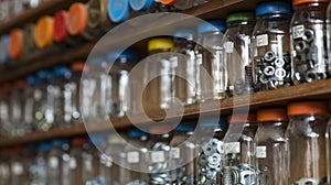 Organized glass shelf, made of wood and glass pot