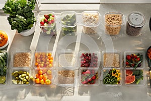 Organized meal prep containers on kitchen counter
