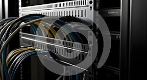 Close-up of Network Cables in Server Rack