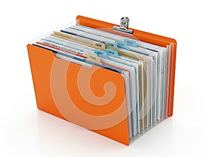 Organized orange file folder with documents