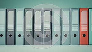 Organized ring binders on a shelf