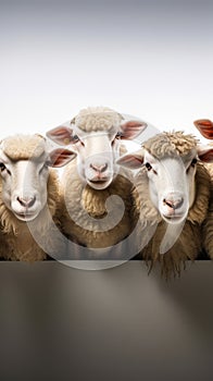 Organized sheep lineup on a pristine white background