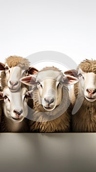 Organized sheep lineup on a pristine white background