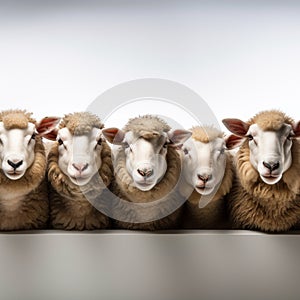 Organized sheep lineup on a pristine white background