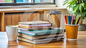 Organized Stack of Schoolwork and Notebooks - Study Materials
