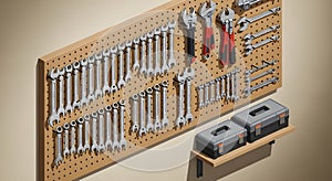 Organized Tool Wall with Wrenches and Toolboxes